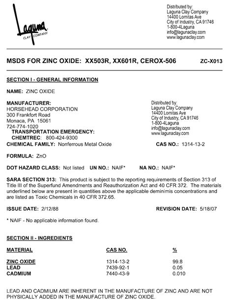 zinc oxide safety data sheet